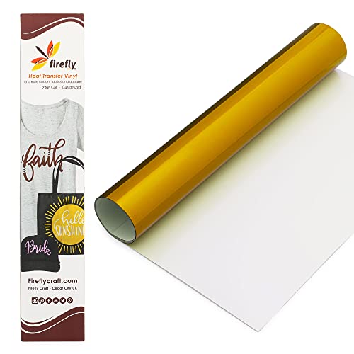Firefly Craft Elastic Foil Gold Heat Transfer Vinyl - HTV Vinyl for Cricut - Heat Press Vinyl for Shirt Transfers - Iron On Fabric Sheets - 3 Pieces, 12" X 20" (5 Feet) Each