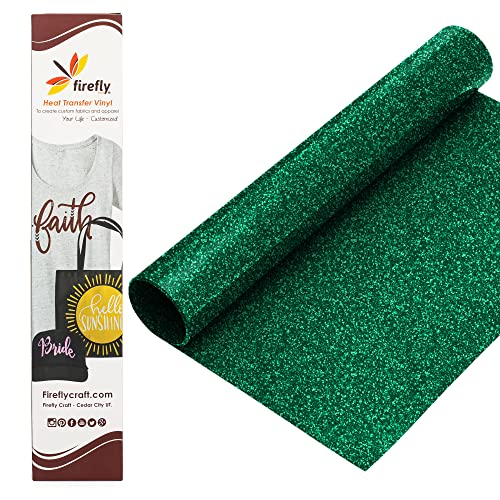 Firefly Craft Glitter Green Heat Transfer Vinyl - HTV Vinyl for Cricut - Heat Press Vinyl for Shirt Transfers - Iron On Fabric Sheets - 3 Pieces, 12" X 20" (5 Feet) Each
