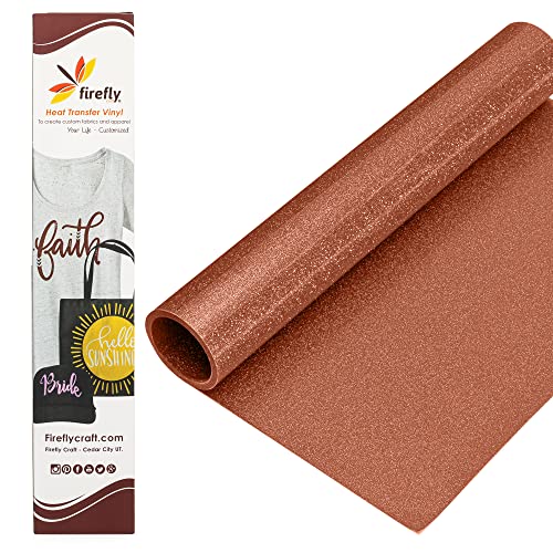 Firefly Craft Glitter Copper HTV - Heat Transfer Vinyl - Iron On Fabric Sheets for Shirt Transfers - Vinyl for Cricut - Heat Press Vinyl - Single Colors or Bundle Multipack- 1 Piece (12" X 20")