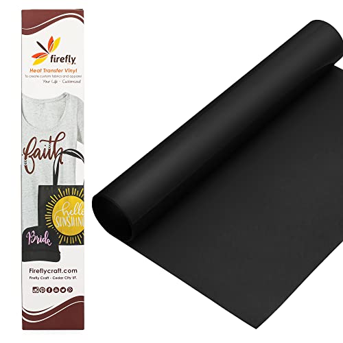 Firefly Craft Flocked Black Heat Transfer Vinyl - HTV Vinyl for Cricut - Heat Press Vinyl for Shirt Transfers - Iron On Fabric Sheets - 3 Pieces, 12" X 20" (5 Feet) Each