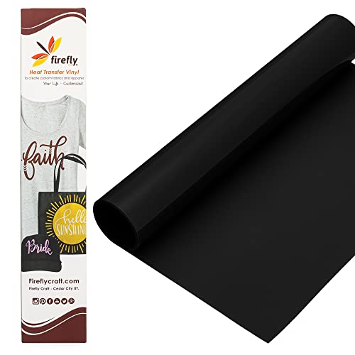 Firefly Craft Flocked Black Heat Transfer Vinyl Sheet | Flock Black HTV Vinyl | Fuzzy Black Iron On Vinyl for Cricut and Silhouette | Heat Press Vinyl for Shirts - 12" x 20"