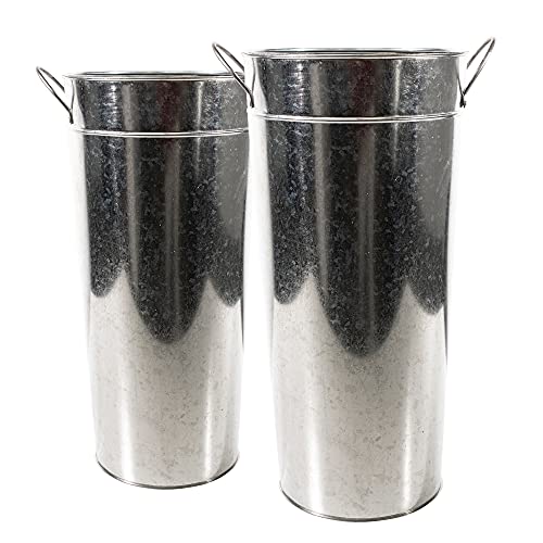 Tavenly 15" Galvanized Vase 2 Pack of Sparkler Bucket | Tall Vases for Floor | Galvanized Decor Metal Buckets