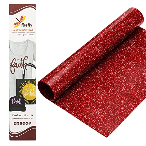 Firefly Craft Glitter Red Heat Transfer Vinyl - HTV Vinyl for Cricut - Heat Press Vinyl for Shirt Transfers - Iron On Fabric Sheets - 3 Pieces, 12" X 20" (5 Feet) Each