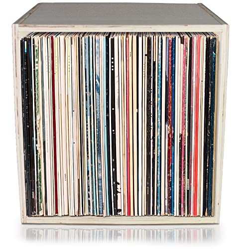 Tavenly Vinyl Record Holder - LP Storage Cube, Vinyl Record Storage - Record Display, Wood Crates for Vinyl Albums, Vinyl Storage & Record Organizer - 13.75 x 13.75 Inch Record Holder for Albums
