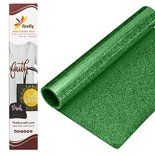 Firefly Craft Glitter Green HTV - Heat Transfer Vinyl - Iron On Fabric Sheets for Shirt Transfers - Vinyl for Cricut - Heat Press Vinyl - Single Colors or Bundle Multipack- 1 Piece (12" X 20")