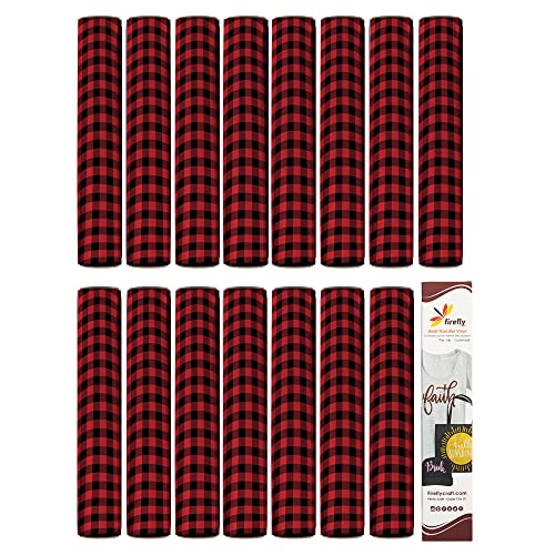 Firefly Craft Red Buffalo Plaid Heat Transfer Vinyl Bundle for Shirts-HTV Vinyl Bundle-Iron On Vinyl for Cricut and Silhouette Transfers-Iron on Vinyl Sheets-15 Sheets per Pack (12" x 20" Each)