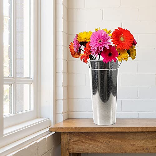 Tavenly 15" Galvanized Vase 2 Pack of Sparkler Bucket | Tall Vases for Floor | Galvanized Decor Metal Buckets