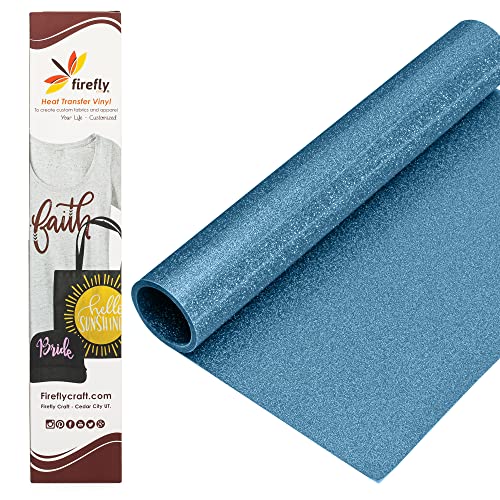 Firefly Craft Glitter Turquoise HTV - Heat Transfer Vinyl - Iron On Fabric Sheets for Shirt Transfers - Vinyl for Cricut - Heat Press Vinyl - Single Colors or Bundle Multipack- 1 Piece (12" X 20")