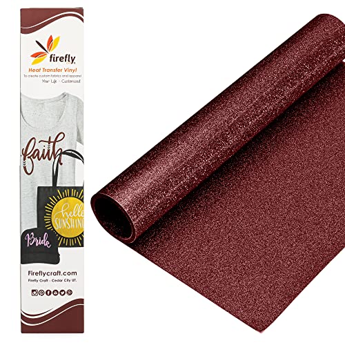 Firefly Craft Glitter Burgundy HTV - Heat Transfer Vinyl - Iron On Fabric Sheets for Shirt Transfers - Vinyl for Cricut - Heat Press Vinyl - Single Colors or Bundle Multipack- 1 Piece (12" X 20")