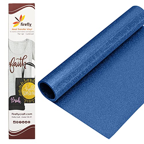 Firefly Craft Glitter Blue HTV - Heat Transfer Vinyl - Iron On Fabric Sheets for Shirt Transfers - Vinyl for Cricut - Heat Press Vinyl - Single Colors or Bundle Multipack- 1 Piece (12" X 20")