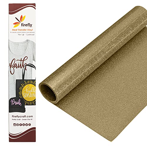 Firefly Craft Glitter Gold HTV - Heat Transfer Vinyl - Iron On Fabric Sheets for Shirt Transfers - Vinyl for Cricut - Heat Press Vinyl - Single Colors or Bundle Multipack- 1 Piece (12" X 20")