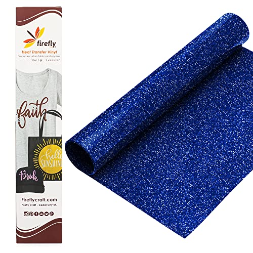 Firefly Craft Glitter Royal Blue Heat Transfer Vinyl - HTV Vinyl for Cricut - Heat Press Vinyl for Shirt Transfers - Iron On Fabric Sheets - 3 Pieces, 12" X 20" (5 Feet) Each