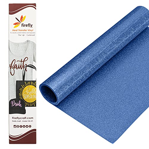 Firefly Craft Glitter Blue HTV - Heat Transfer Vinyl - Iron On Fabric Sheets for Shirt Transfers - Vinyl for Cricut - Heat Press Vinyl - Single Colors or Bundle Multipack- 1 Piece (12" X 20")