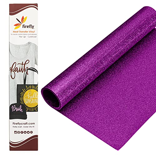Firefly Craft Glitter Dark Purple HTV - Heat Transfer Vinyl - Iron On Fabric Sheets for Shirt Transfers - Vinyl for Cricut - Heat Press Vinyl - Single Color or Bundle Multipack- 1 Piece (12" X 20")