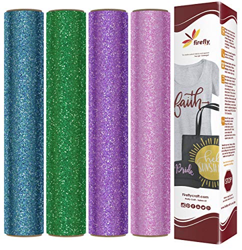 Firefly Craft Glitter Heat Transfer Vinyl For Silhouette And Cricut, 12 Inch by 20 Inch, Spring 4 Pack